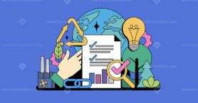 Sustainability reporting focuses on eco-friendly practices with hands, recycling symbol, and checklist. Neubrutalism hands concept