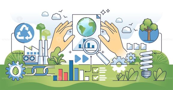 Sustainability reporting and business ESG planning outline hands concept