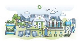 Sustainable agriculture with solar and water automation outline concept