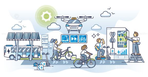 Sustainable commuting and green public transport options outline concept