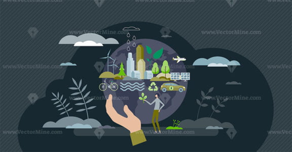 Sustainable eco city and ecological urban lifestyle tiny person concept