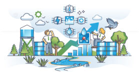 Sustainable finance and green future with eco investments outline concept