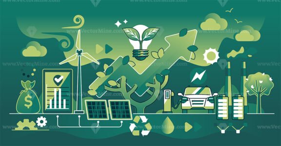 Sustainable green business with sustainable principles dark outline concept