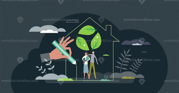 Sustainable house as home with recyclable material usage tiny person concept