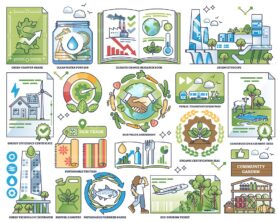 Sustainable investing and green business funding outline collection set
