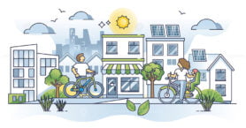 Sustainable lifestyle and modern ecological city community outline concept