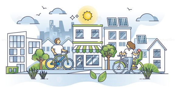 Sustainable lifestyle and modern ecological city community outline concept