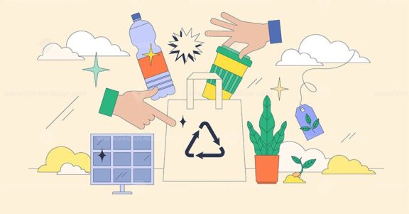Sustainable retail and environmental product choice tiny neubrutalism concept