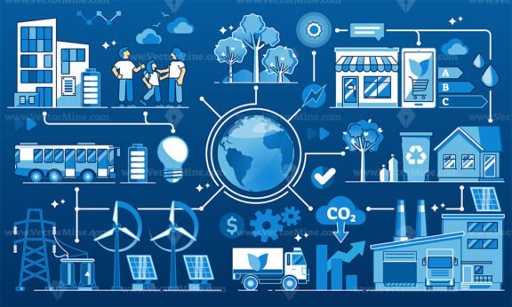 Sustainable supply chain as green energy for shipping dark outline concept