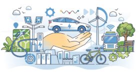 Sustainable transportation with alternative car power outline hands concept