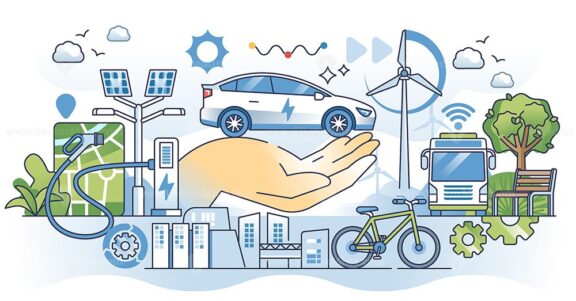 Sustainable transportation with alternative car power outline hands concept