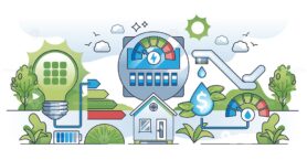 Sustainable utility bill savings with renewable energy outline concept