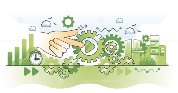 Task automation and effective automatic work management outline hands concept