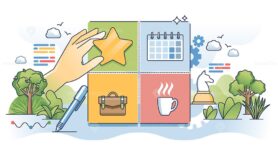 Task prioritization matrix for work time management outline hands concept