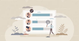 Team competence and employees task results comparison tiny person concept