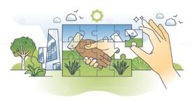 Team management for partnership and collaboration outline hands concept