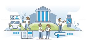 Journey to financial independence with modern payment method outline concept