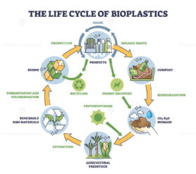 Life cycle of bioplastics and reusable materials production outline diagram