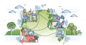 Rise of remote work culture and distant office job from home outline concept
