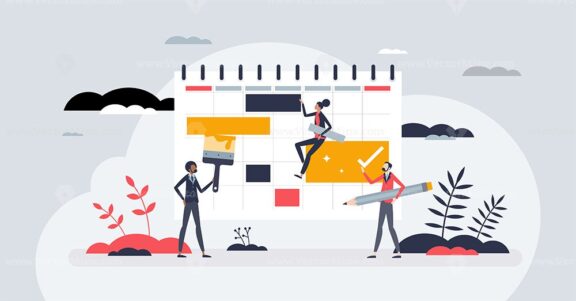 Time blocking as effective time management technique tiny person concept