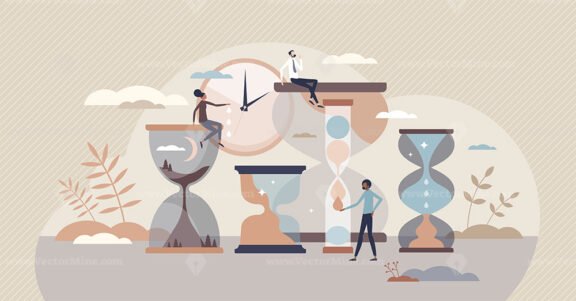 Time management with various tasks deadline pressure tiny person concept