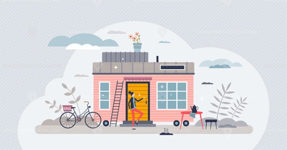 Tiny house property as little summer container type home mini person concept