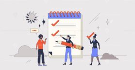 To do list or checklist for work tasks organization retro tiny person concept
