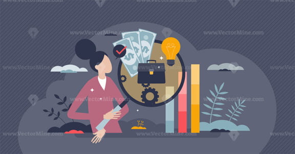 Transparent business with public information sharing tiny person concept