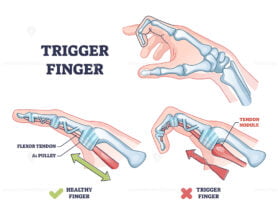 Trigger finger as finger stuck in bent position condition outline diagram