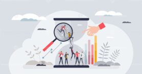 Turnover statistics as time for employee leaving business tiny person concept