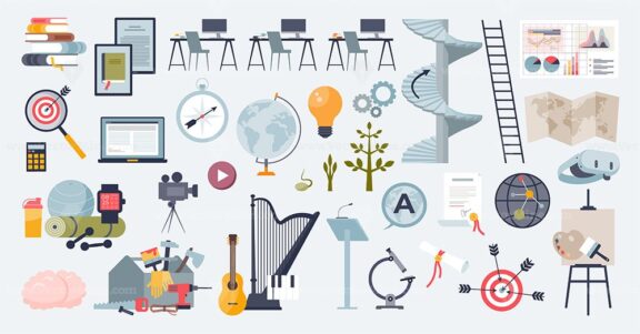 Upskilling as personal skills growth and development tiny person collection