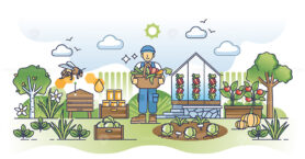 Urban farming and Locavore movement to grow local food outline concept