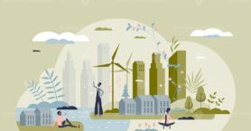 Urban green spaces for relaxation in city environment tiny person concept