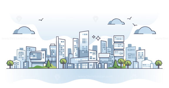 Urban landscape and modern city houses environment scene outline concept