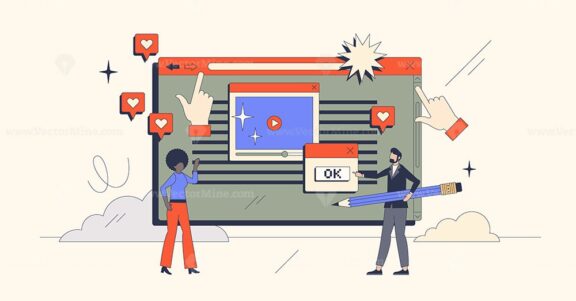 User experience optimization or UX for website retro tiny person concept