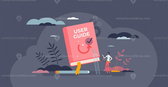 User guide manual as document with product guidance info tiny person concept