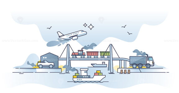 Using transportation and burn fossil fuel with emissions outline concept