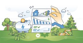Utility bill savings and calculations to save money outline hands concept