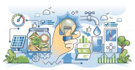 Utility bill savings to reduce financial expenses outline hands concept