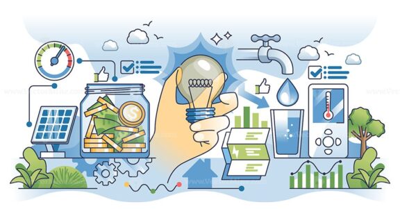 Utility bill savings to reduce financial expenses outline hands concept