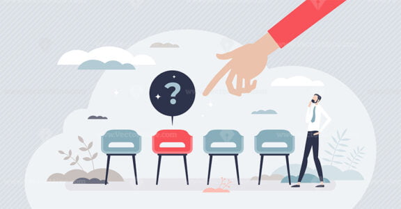 Open vacancy and empty company chair as hiring symbol tiny person concept