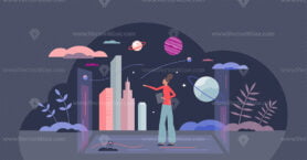 Virtual cyberspace with online 3D simulation technology tiny person concept