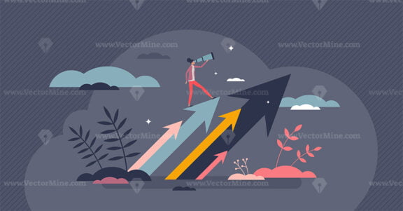 Vision for the future change for business direction tiny person concept
