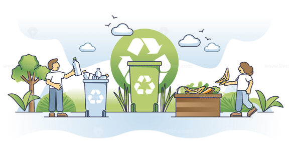 Waste management and trash separation for material recycling outline concept