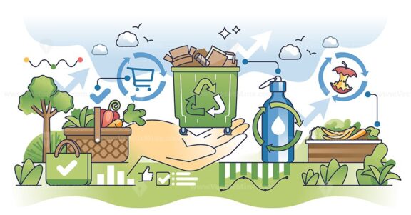 Waste reduction and organic trash management outline hands concept