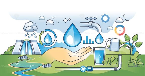 Water management and sustainable rain resource usage outline hands concept