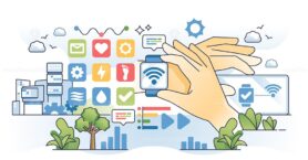 Wearable technology for smart health notifications outline hands concept