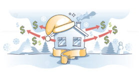 Weatherization or weatherproofing house for efficiency outline concept