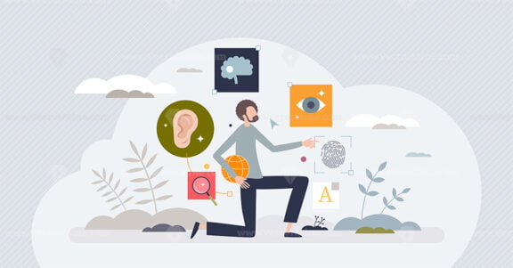 Web accessibility and website easy usage for disabled tiny person concept