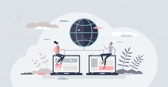 Web network and data hosting for social media connection tiny person concept
